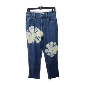 PacSun Blue White Tie Dye Distress Hi Rise Straight Leg Raw Hem Jeans 29